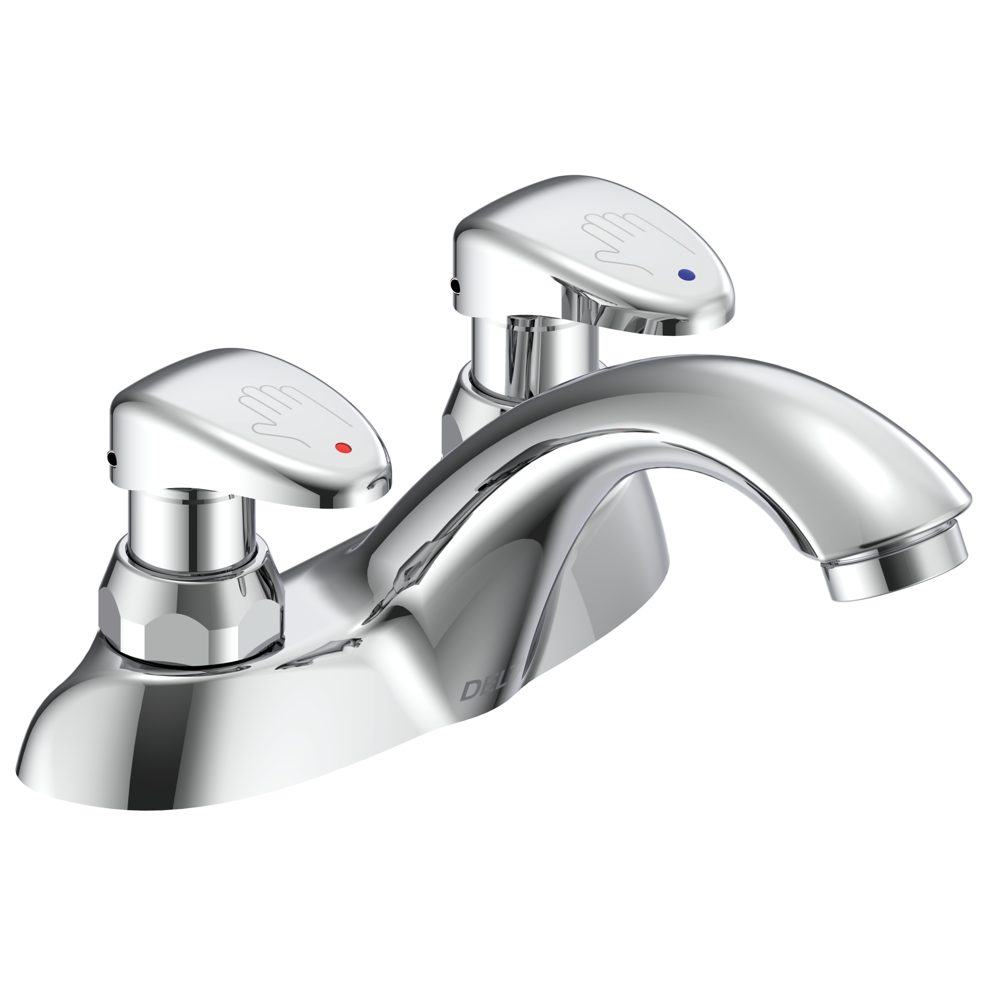 Delta Commercial 86T: Two Handle Metering Slow-Close Bathroom Faucet