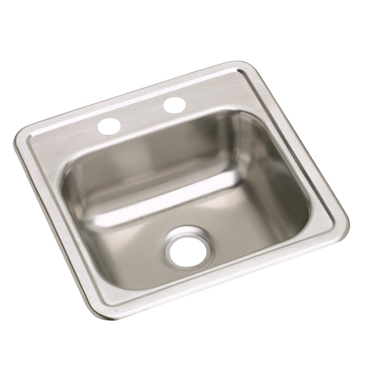 Elkay Dayton Stainless Steel 15" x 15" x 5-3/16", 2-Hole Single Bowl Drop-in Bar Sink with 2" Drain Opening