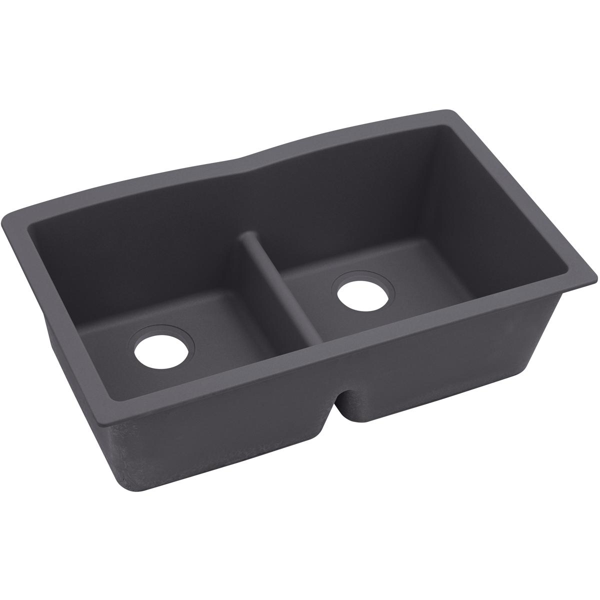 Elkay Quartz Luxe 33" x 19" x 10", Equal Double Bowl Undermount Sink with Aqua Divide, Charcoal