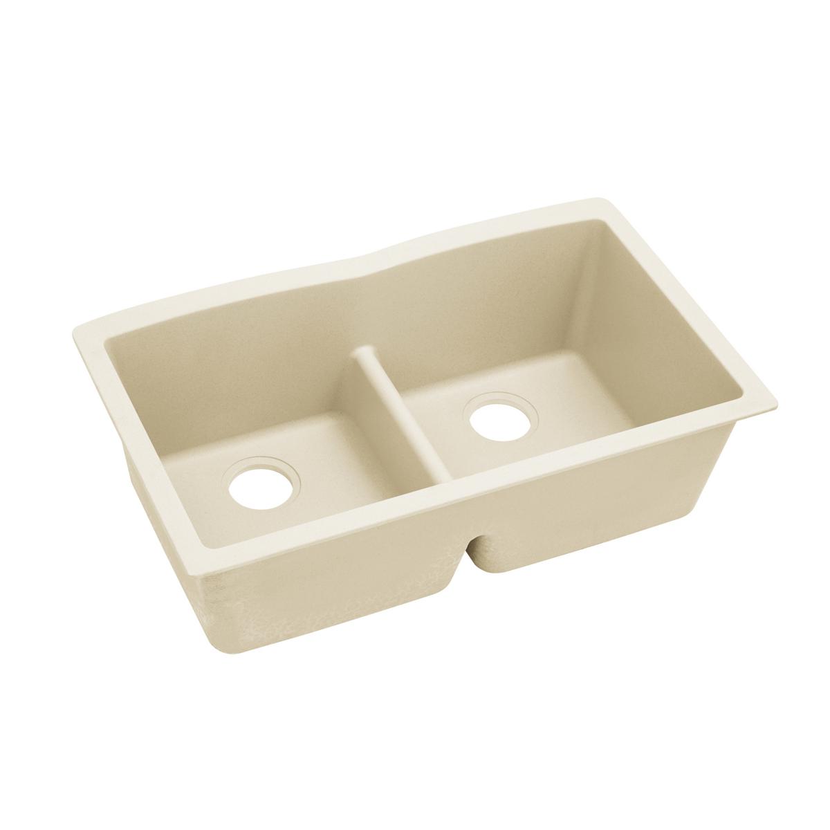 Elkay Quartz Luxe 33" x 19" x 10", Equal Double Bowl Undermount Sink with Aqua Divide, Parchment