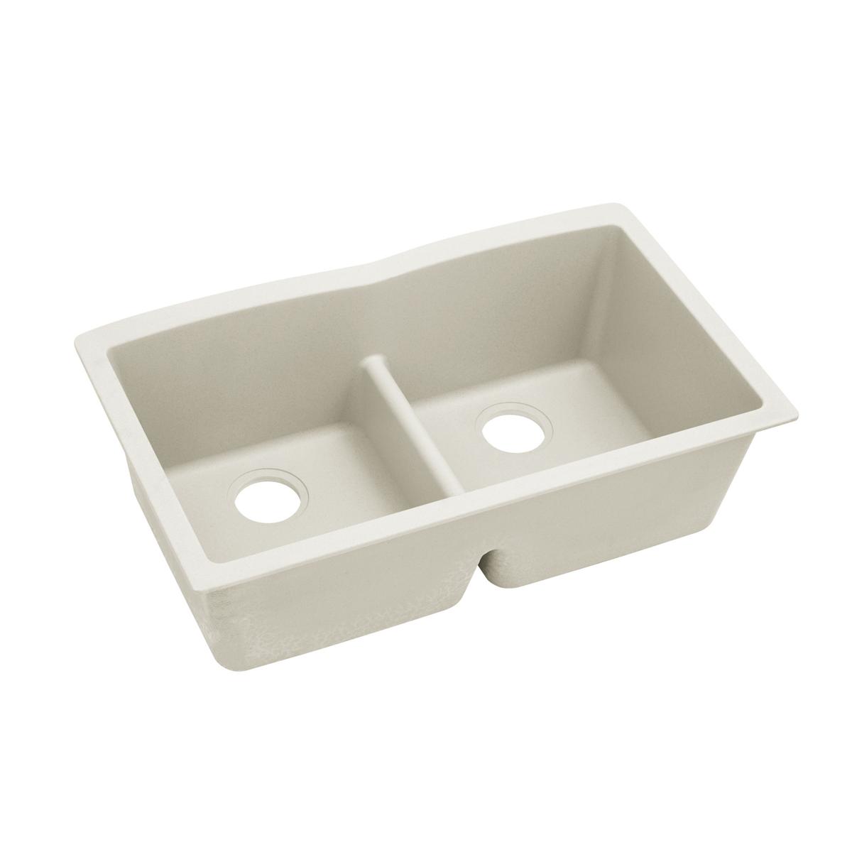 Elkay Quartz Luxe 33" x 19" x 10", Equal Double Bowl Undermount Sink with Aqua Divide, Ricotta