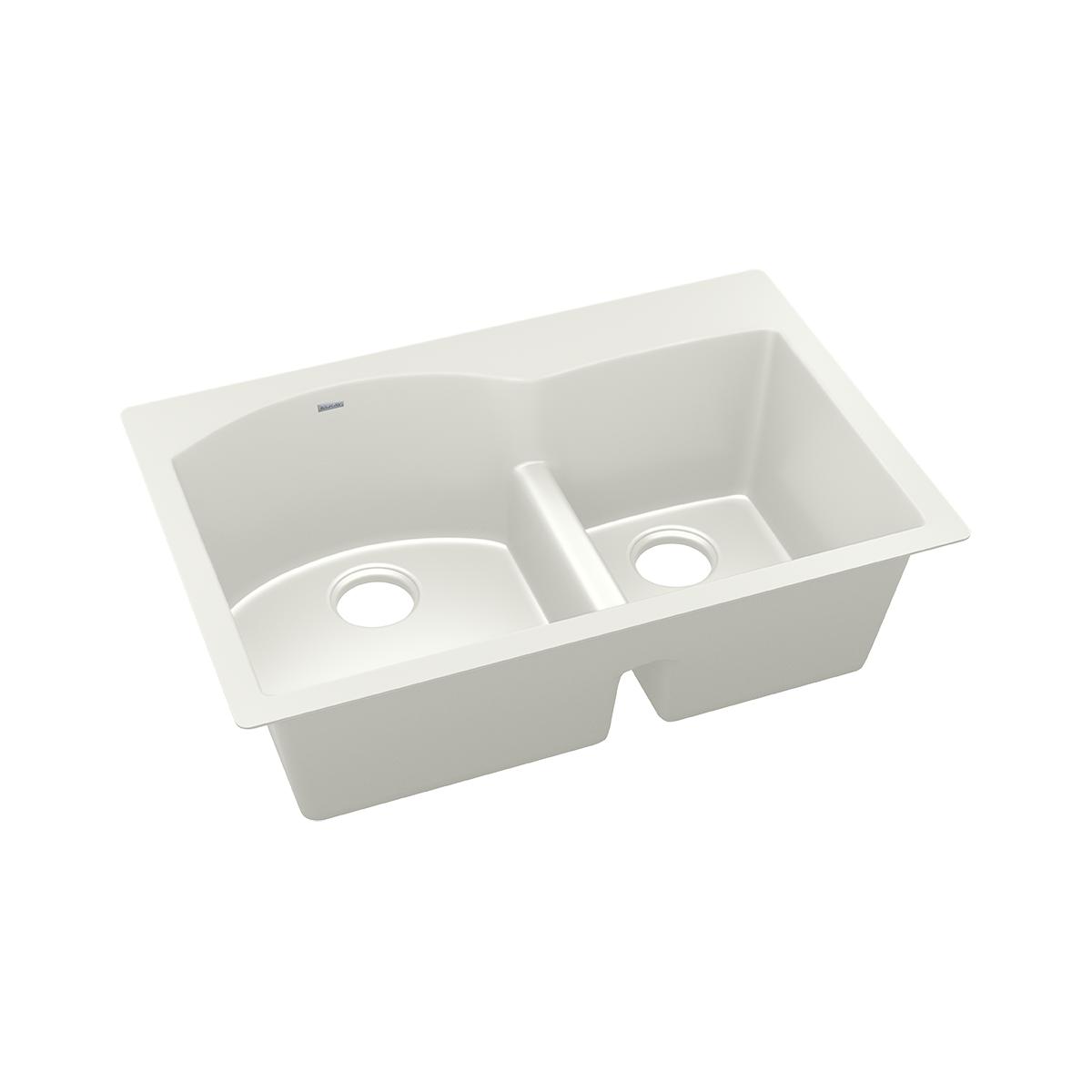 Elkay Quartz Luxe 33" x 22" x 10", Offset 60/40 Double Bowl Drop-in Sink with Aqua Divide, Parchment