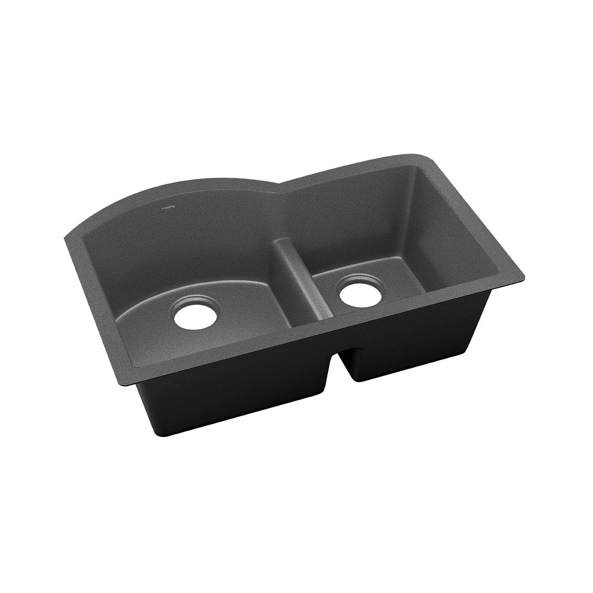 Elkay Quartz Luxe 33" x 22" x 10", Offset 60/40 Double Bowl Undermount Sink with Aqua Divide, Charcoal