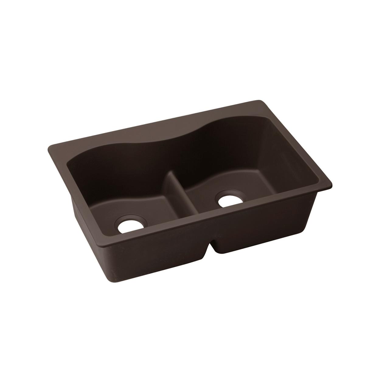 Elkay Quartz Luxe 33" x 22" x 9-1/2", Equal Double Bowl Drop-in Sink with Aqua Divide, Chestnut