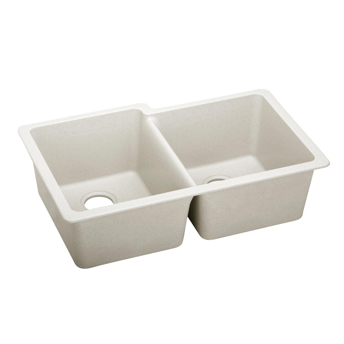 Elkay Quartz Luxe 33" x 20-1/2" x 9-1/2", Offset Double Bowl Undermount Sink, Ricotta