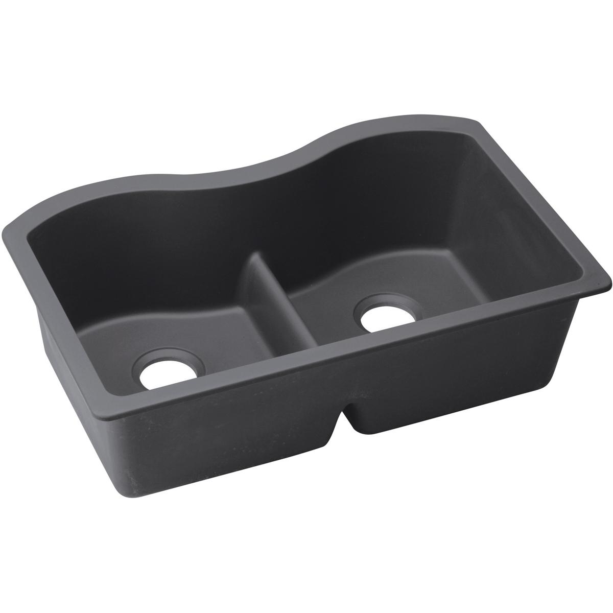 Elkay Quartz Luxe 33" x 20" x 9-1/2", Equal Double Bowl Undermount Sink with Aqua Divide, Charcoal