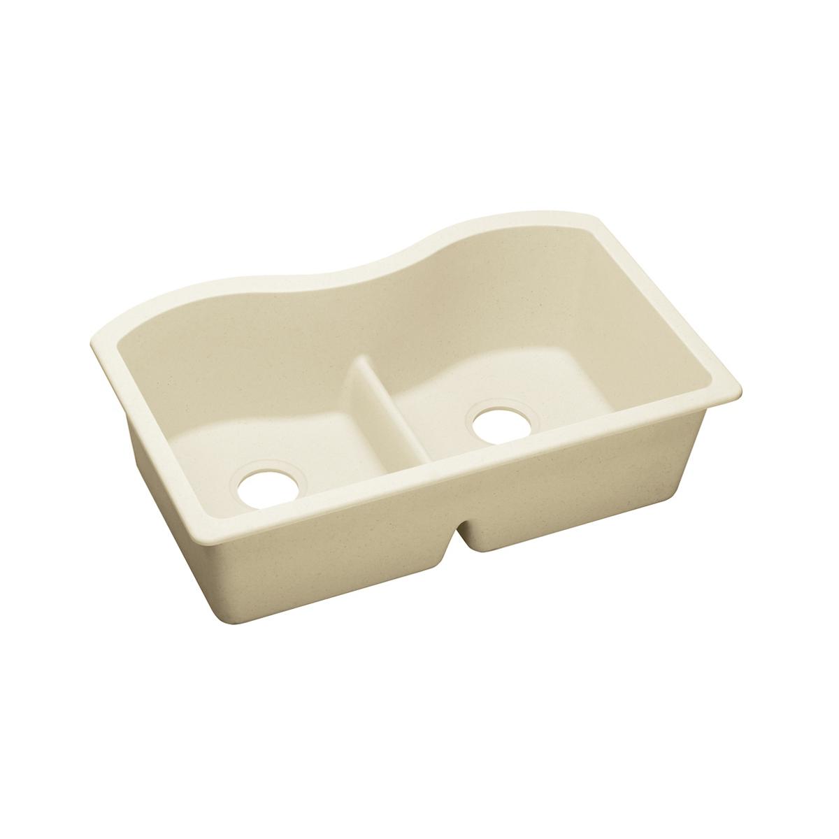 Elkay Quartz Luxe 33" x 20" x 9-1/2", Equal Double Bowl Undermount Sink with Aqua Divide, Parchment