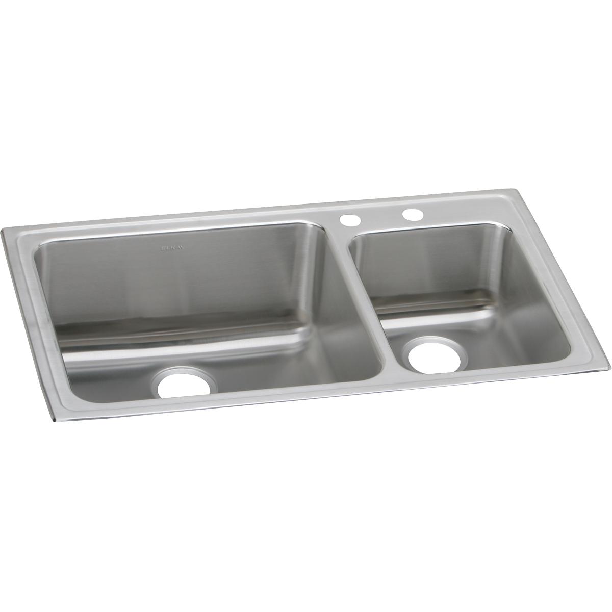 Elkay Lustertone Classic Stainless Steel 37" x 22" x 10", 2-Hole 60/40 Double Bowl Drop-in Sink