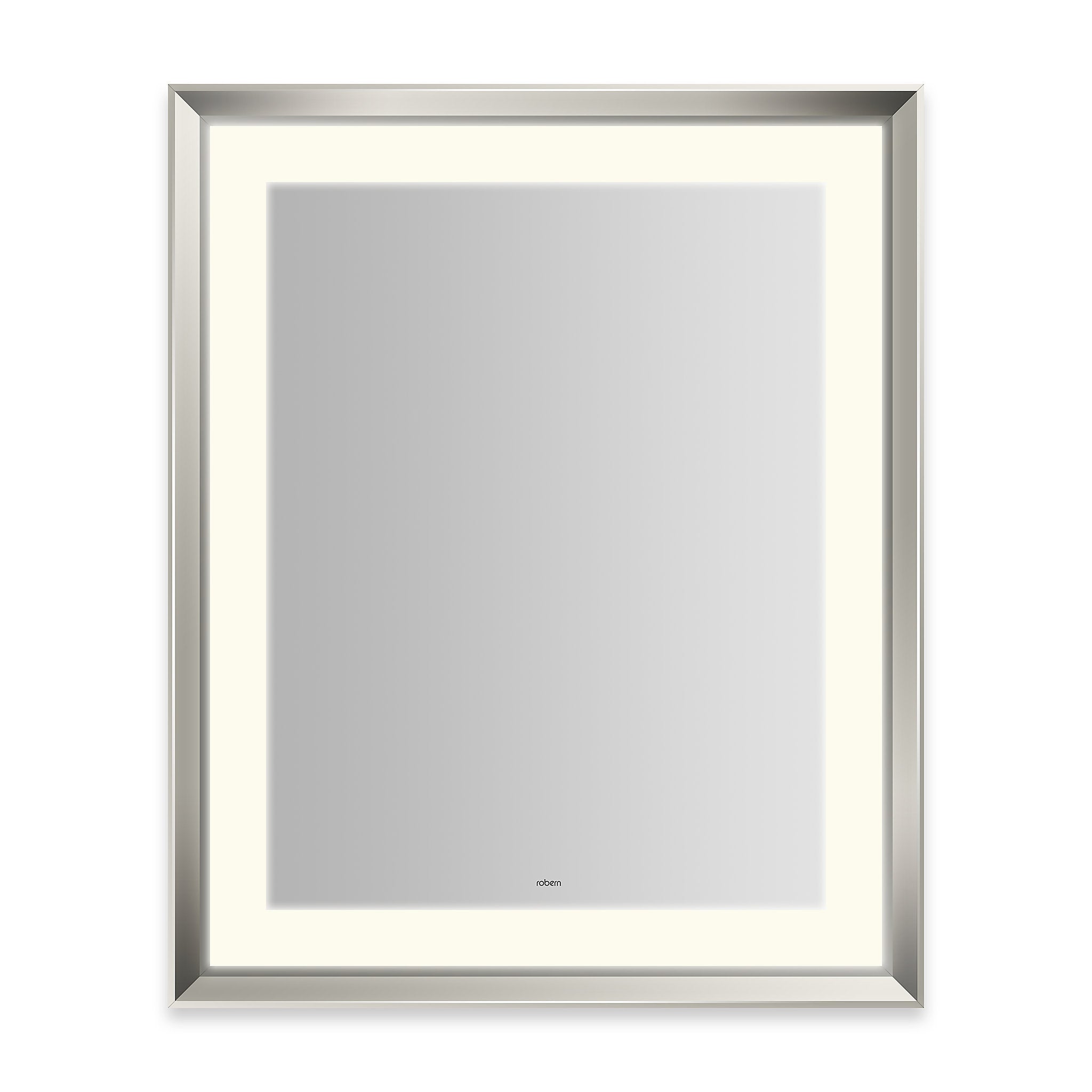 robern YM2733RPCMD3K76 Sculpt Lighted Mirror, 27 x 33 x 2-5/16, Chamfer Museum Frame, Chrome, Perimeter Light Pattern, 2700K Color Temperature (Warm White), Dimmable, Defogger, Title 24 Compliant
