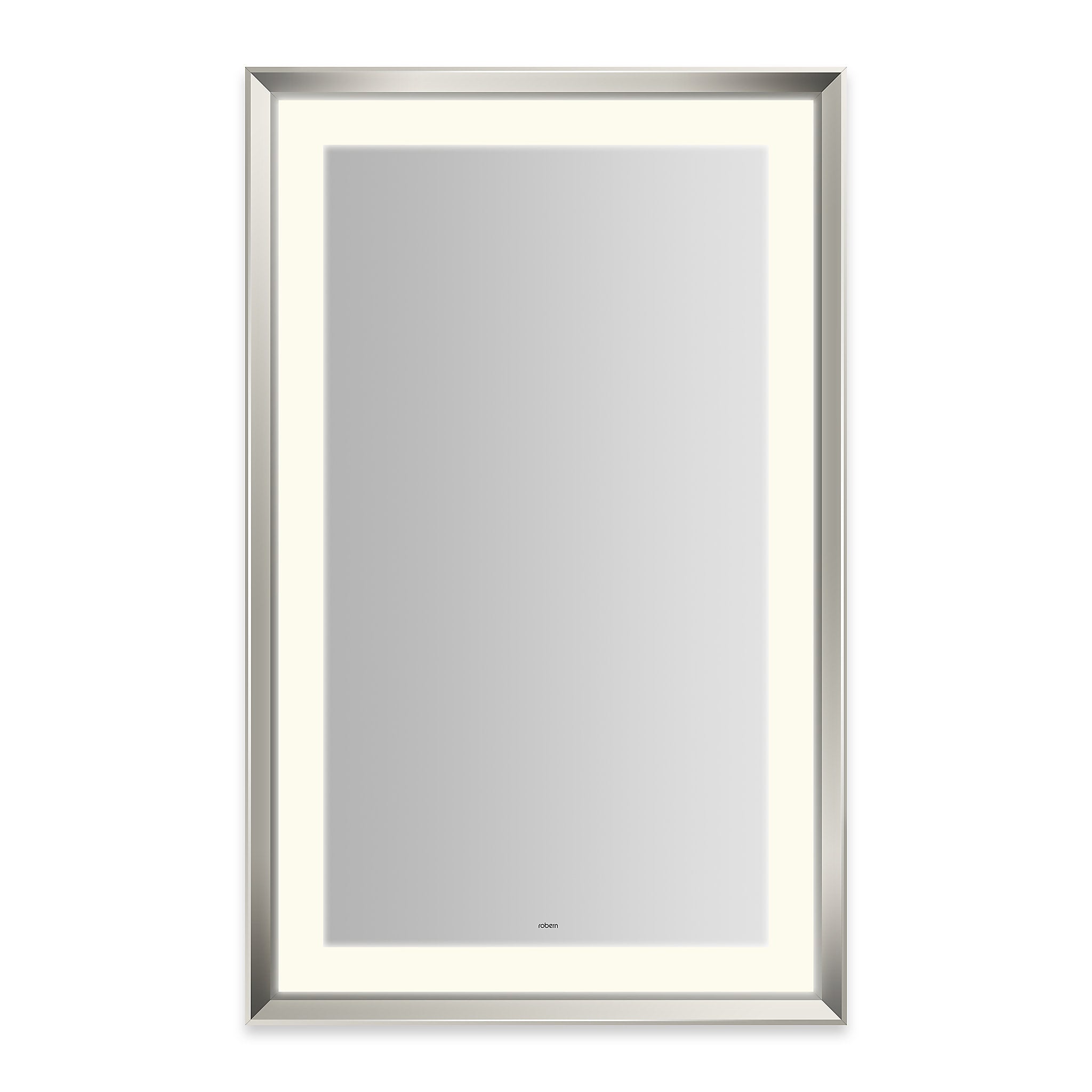 robern YM2743RPCMD3K76 Sculpt Lighted Mirror, 27 x 43 x 2-5/16, Chamfer Museum Frame, Chrome, Perimeter Light Pattern, 2700K Color Temperature (Warm White), Dimmable, Defogger, Title 24 Compliant