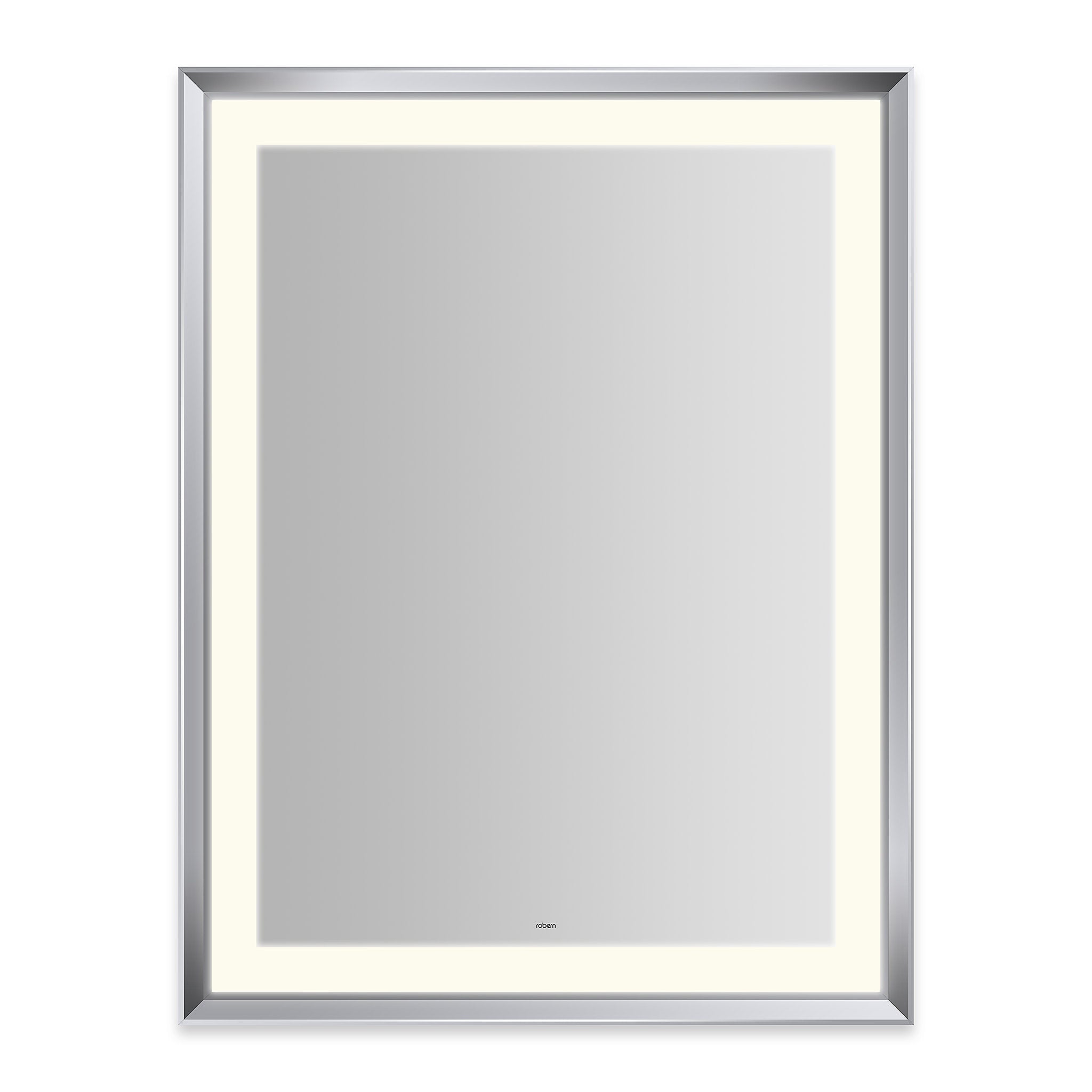 robern YM3343RPCMD3K76 Sculpt Lighted Mirror, 33 x 43 x 2-5/16, Chamfer Museum Frame, Chrome, Perimeter Light Pattern, 2700K Color Temperature (Warm White), Dimmable, Defogger, Title 24 Compliant