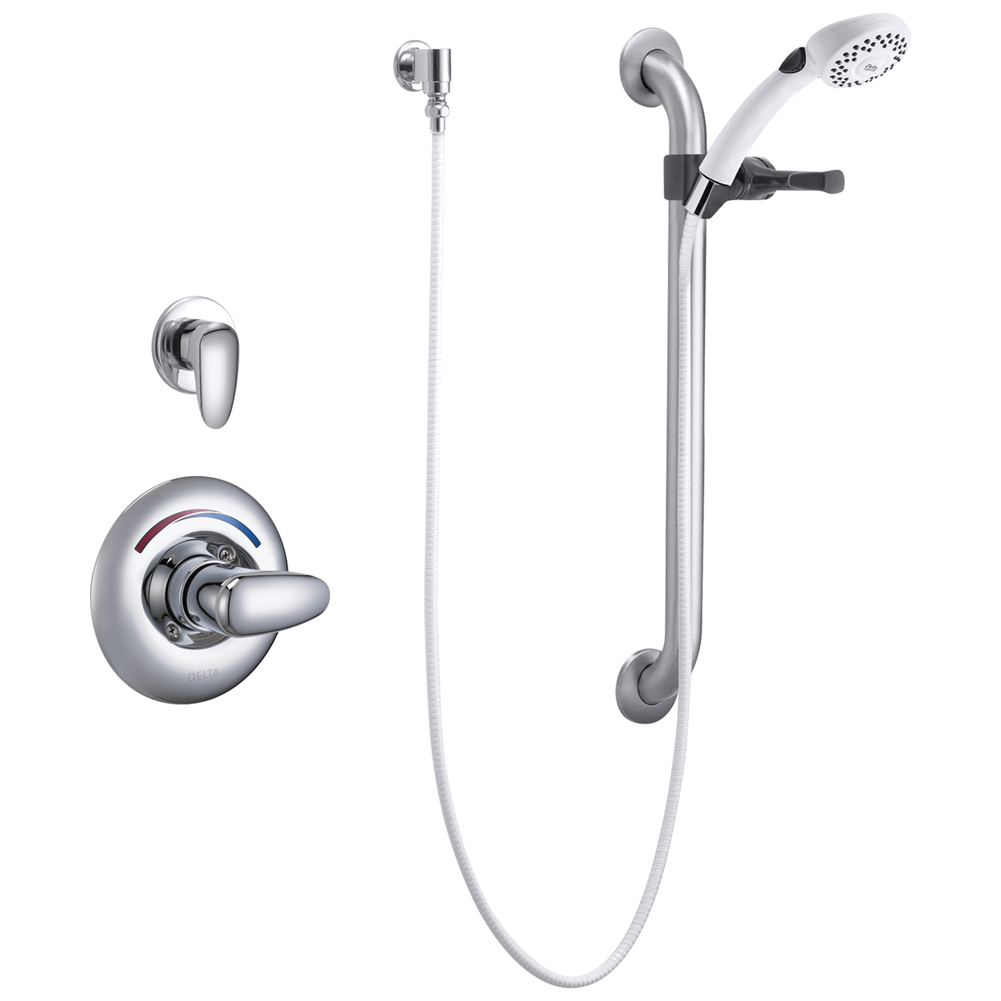 Delta T13H302 Commercial Universal Dual Shower Trim, Diverter, Hand Shower, and Grab Bar