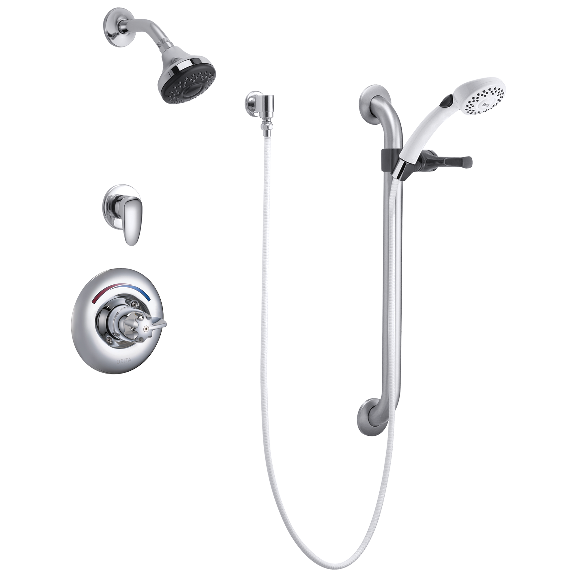 Delta T13H333 Commercial Universal Dual Shower Trim, Diverter, Hand Shower, and Grab Bar