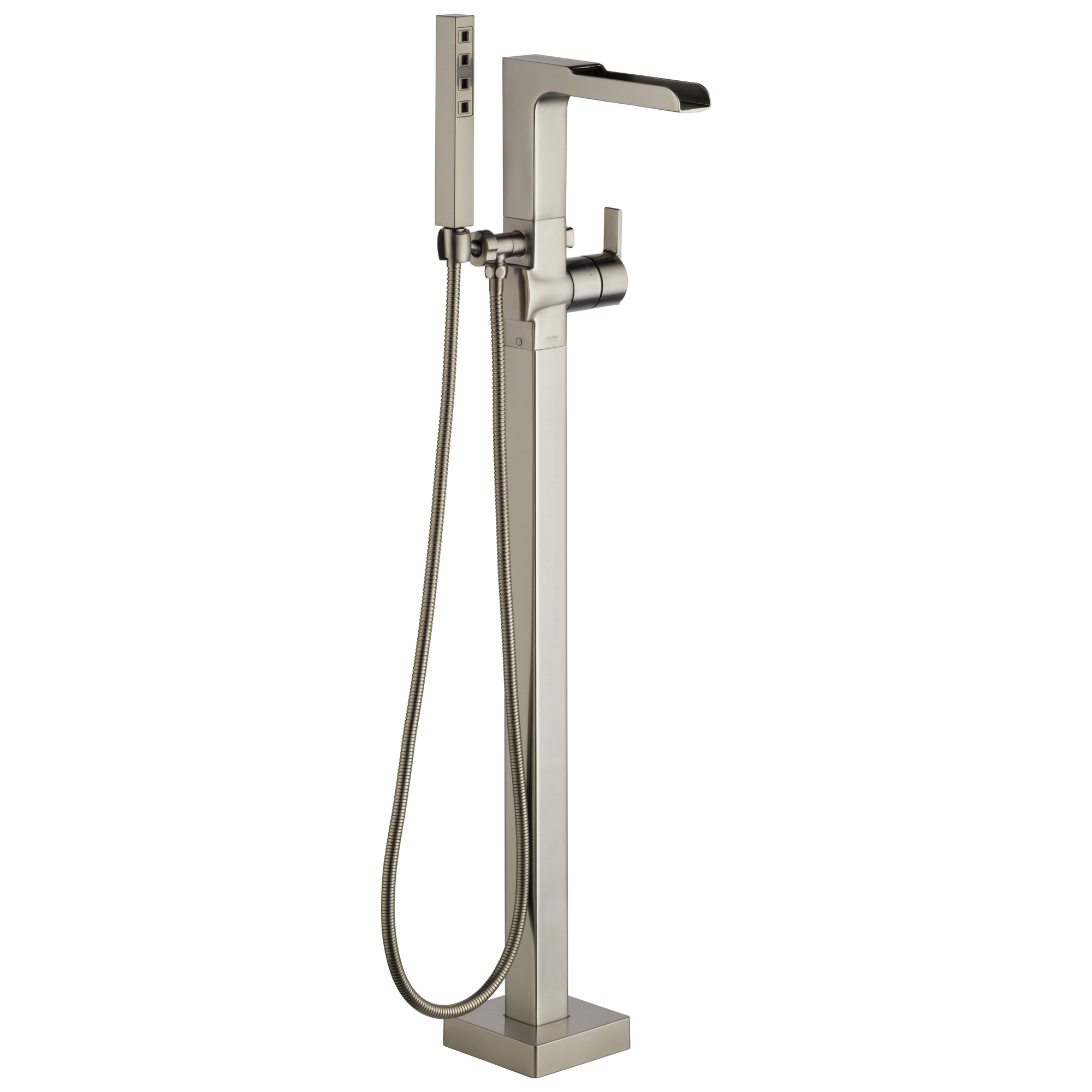 Delta Ara: Single Handle Floor Mount Channel Spout Tub Filler Trim with Hand Shower