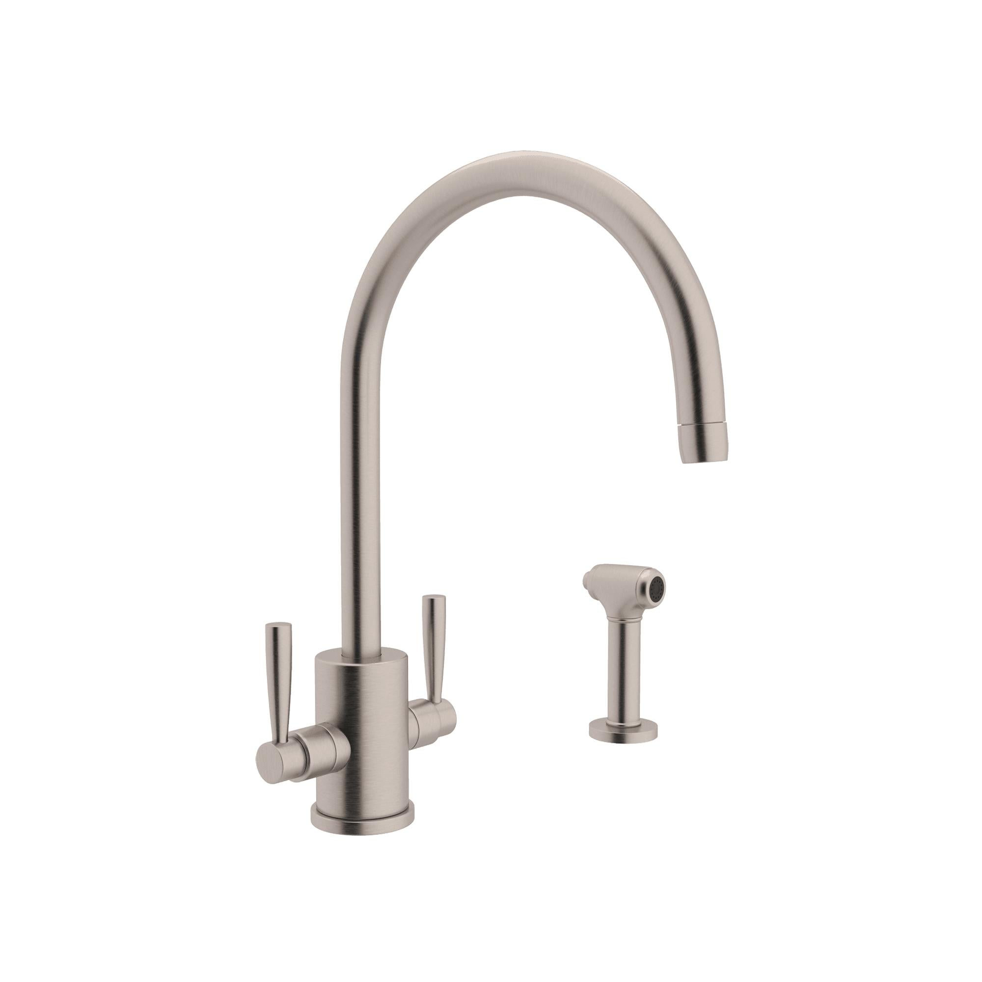 Perrin & Rowe U.4312 Holborn Two Handle Kitchen Faucet With C-Spout and Side Spray
