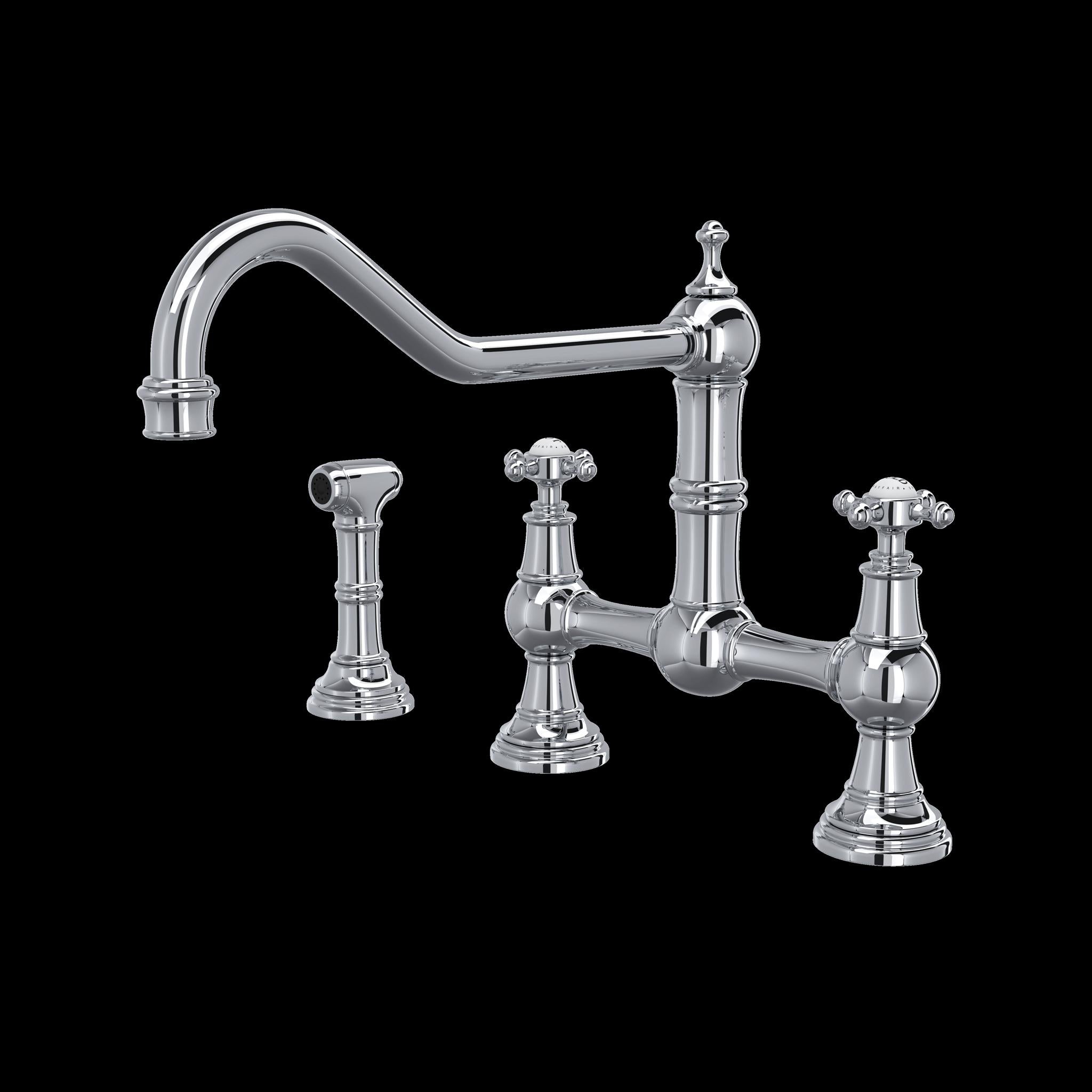 Perrin & Rowe U.4763 Edwardian Extended Spout Bridge Kitchen Faucet With Side Spray