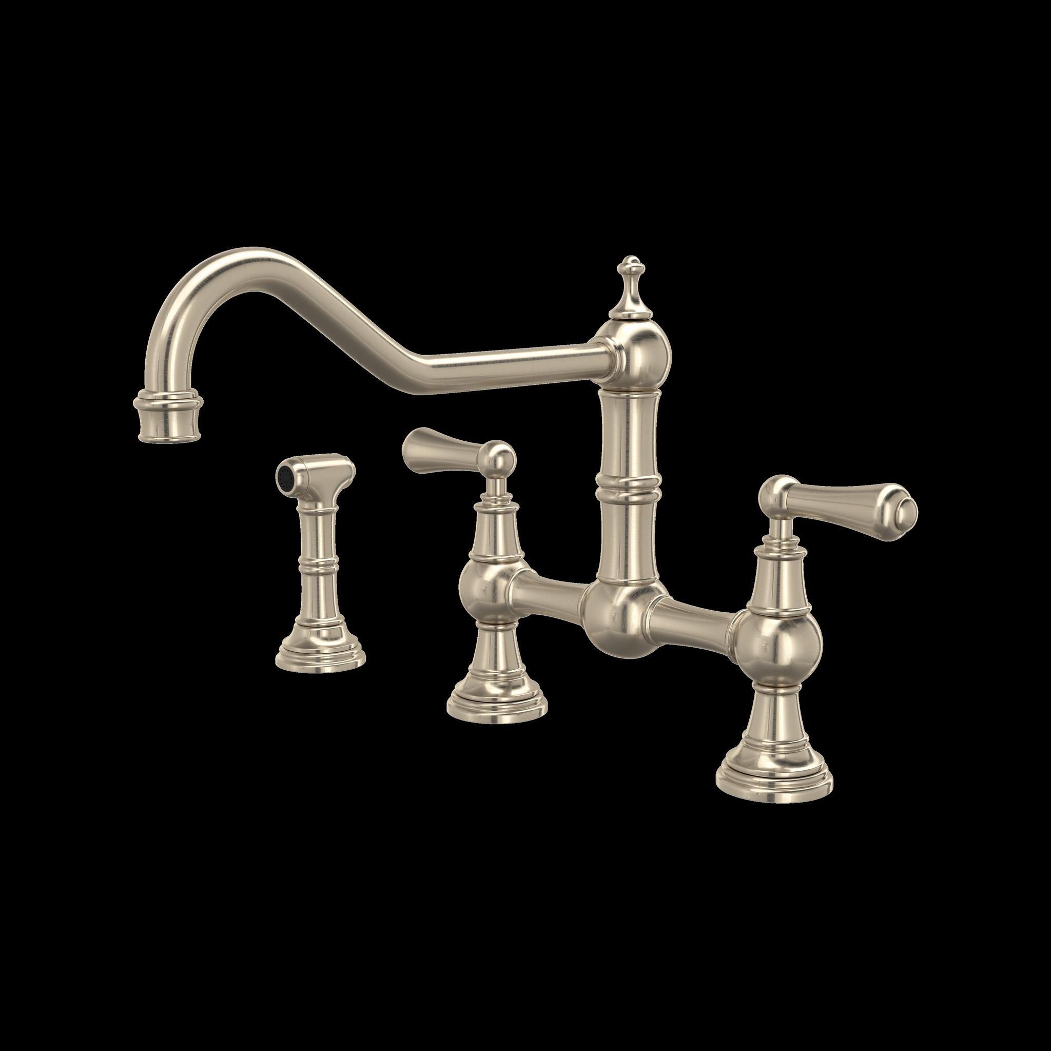 Perrin & Rowe U.4764 Edwardian Extended Spout Bridge Kitchen Faucet With Side Spray