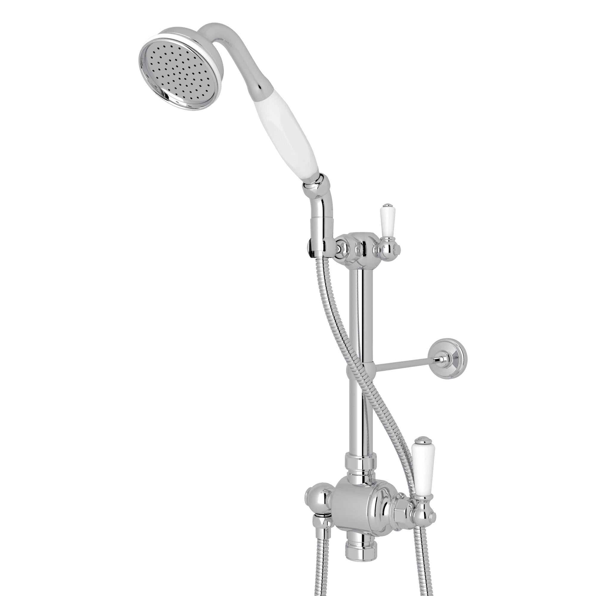 Perrin & Rowe U.5373N Riser Diverter, Handshower, Handshower Holder, Hose and 8" Thermostatic Outlet