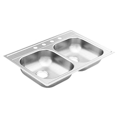 Moen GS202174 33"X22" Steel 20 Gauge Double Bowl Drop In Sink