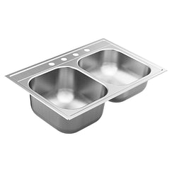 Moen GS202334 33"X22" Steel 20 Gauge Double Bowl Drop In Sink