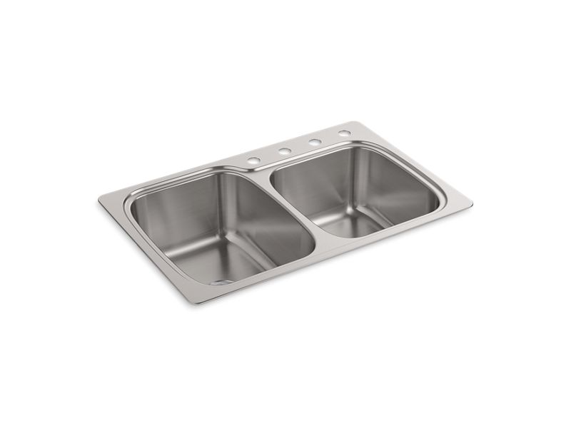 KOHLER K-75791-4 Verse 33" x 22" x 9-1/4" top-mount/undermount double-bowl large/medium kitchen sink with 4 faucet holes