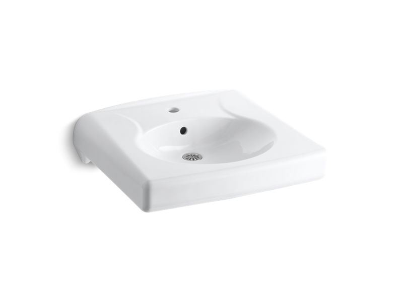 KOHLER K-1997-SS1 Brenham Wall-mount or concealed carrier arm mount commercial bathroom sink with single faucet hole, antimicrobial finish