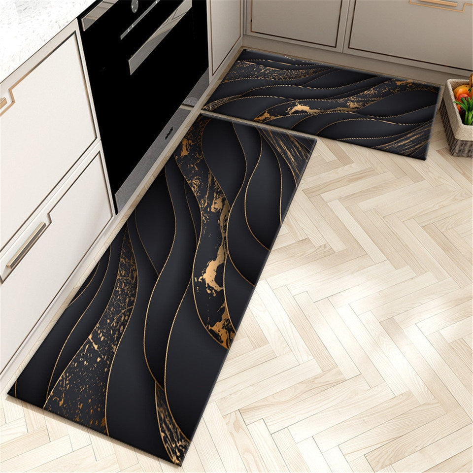 Black Gold Marble Kitchen Mat and Rugs 2 Pieces - 17x29.5+17x47.2 – Modern  Rugs and Decor