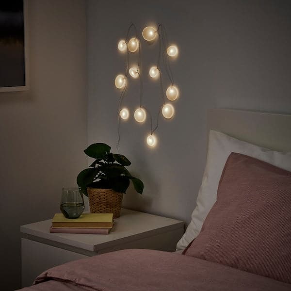 AKTERPORT - LED lighting chain with 12 lights, battery-operated/Pebbles white