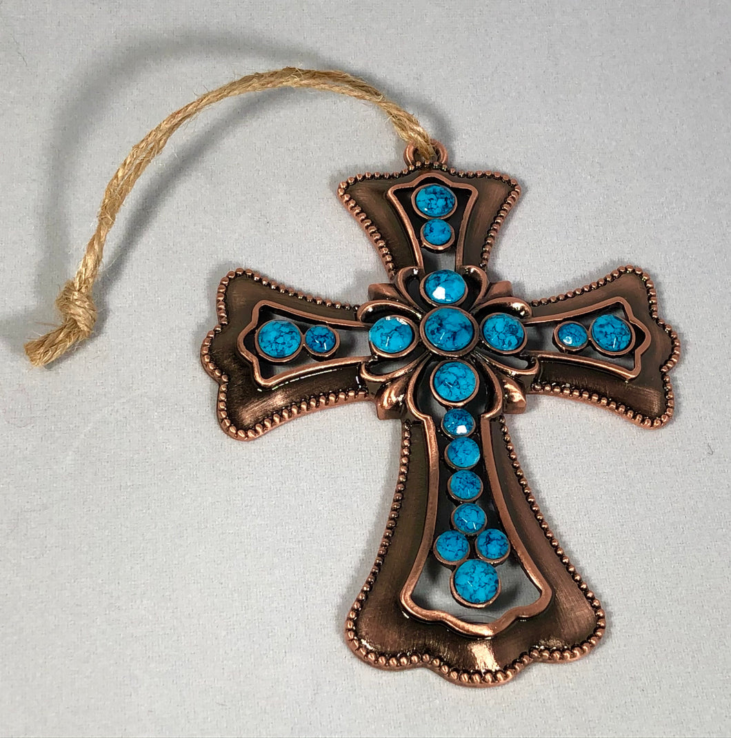 Copper cross with blue stones