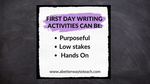 bullet list that says that first day activities can be purposeful, low-stakes, and hands on