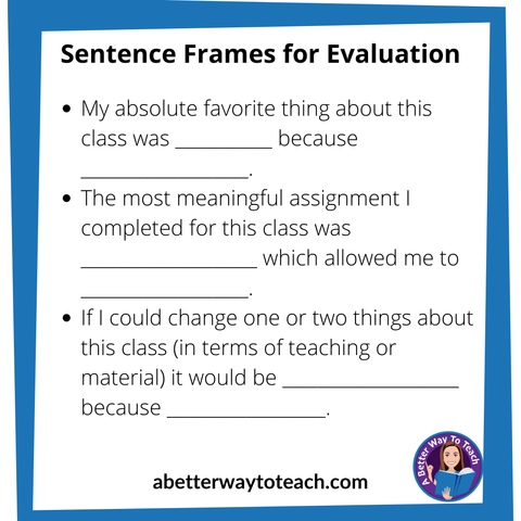 picture of several sentence starters you can use for a teacher evaluation