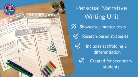picture of handouts for narrative writing bundle