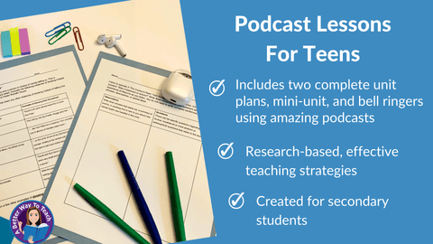 shows picture of handouts with headphones on top of them and then lists the features in the podcast bundle