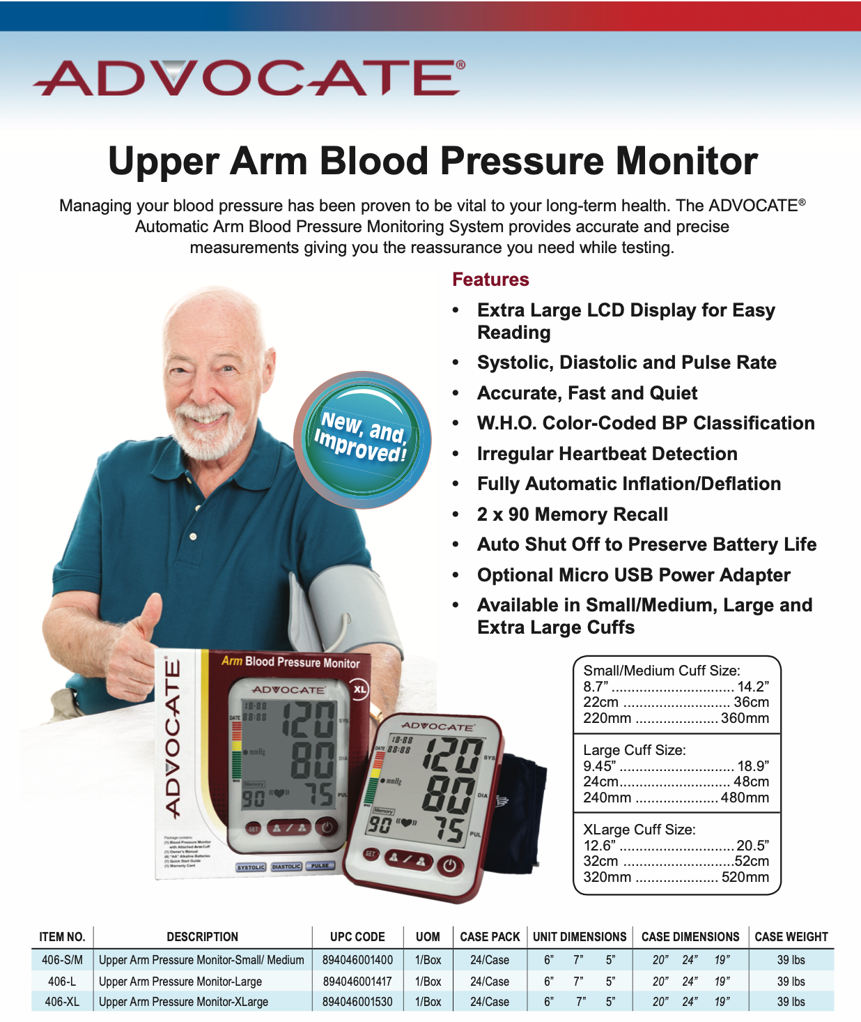 Advocate Upper Arm Blood Pressure Monitor, Large Cuff