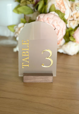 Rustic Wood Half Arch Wedding Table Numbers, Wooden Gold Plexi Table Numbers,  Country Barn Wedding Table Decor, Wedding Signage Wood Golden mirror table  numbers