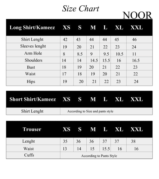 Size Chart – Noor By Saadia Asad