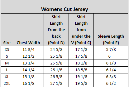 ladies jersey size chart