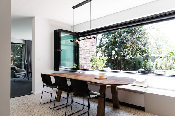 Dining room with open windows