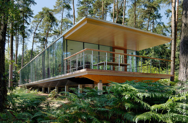 House in the woods with complete glass exterior