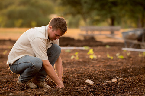 Man assessing his garden soil