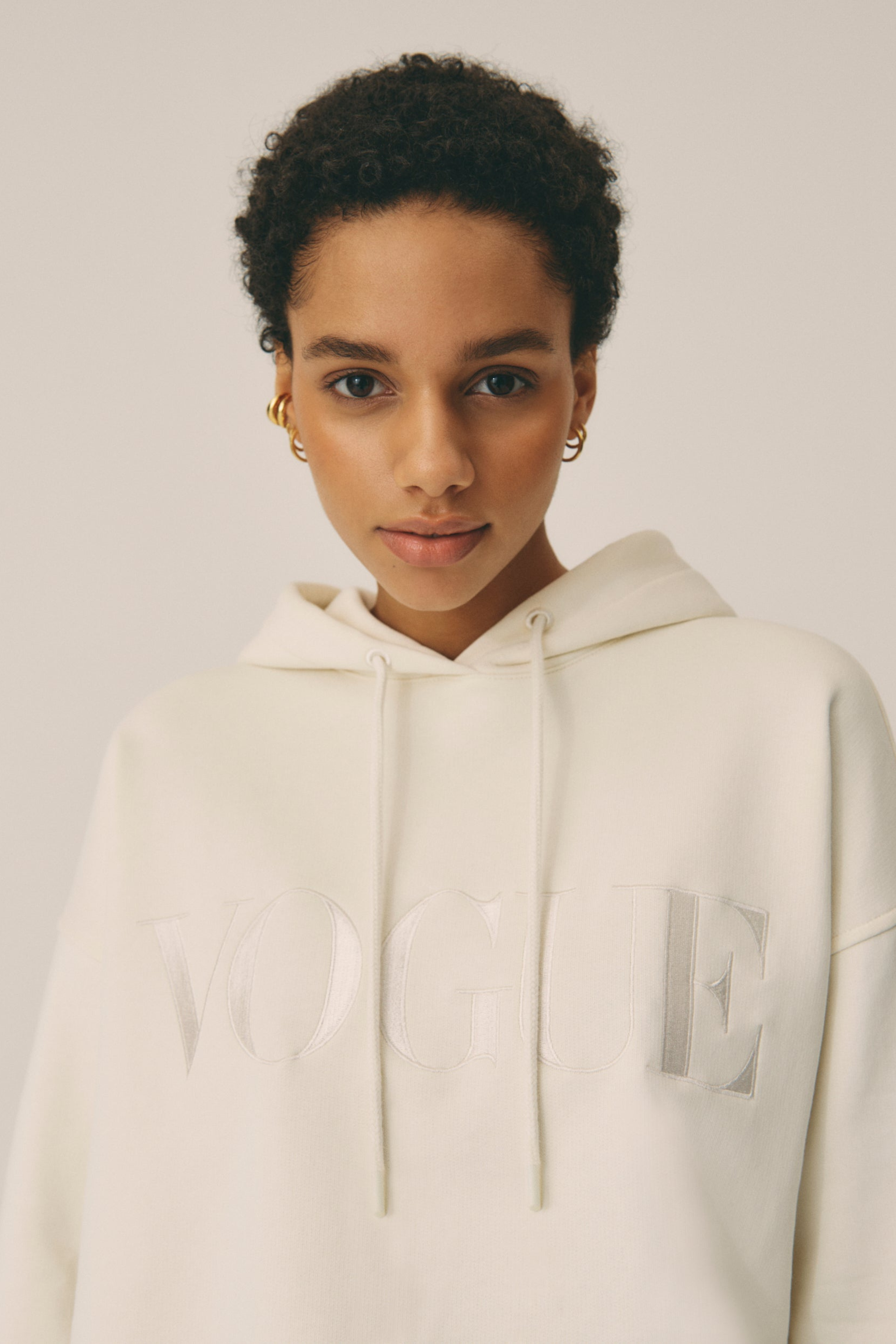 VOGUE Hoodie Cream with Tonal Logo