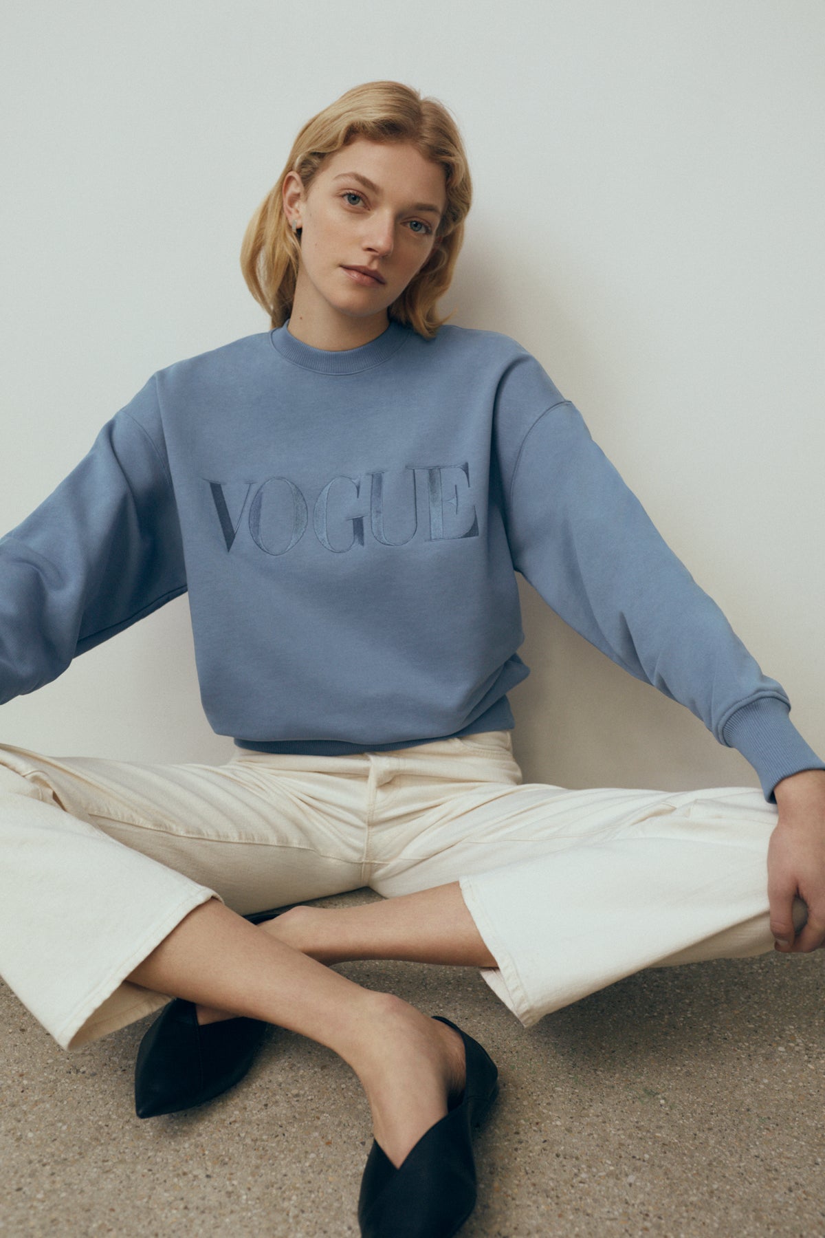 VOGUE Embroidered Sweatshirt in Ocean Blue