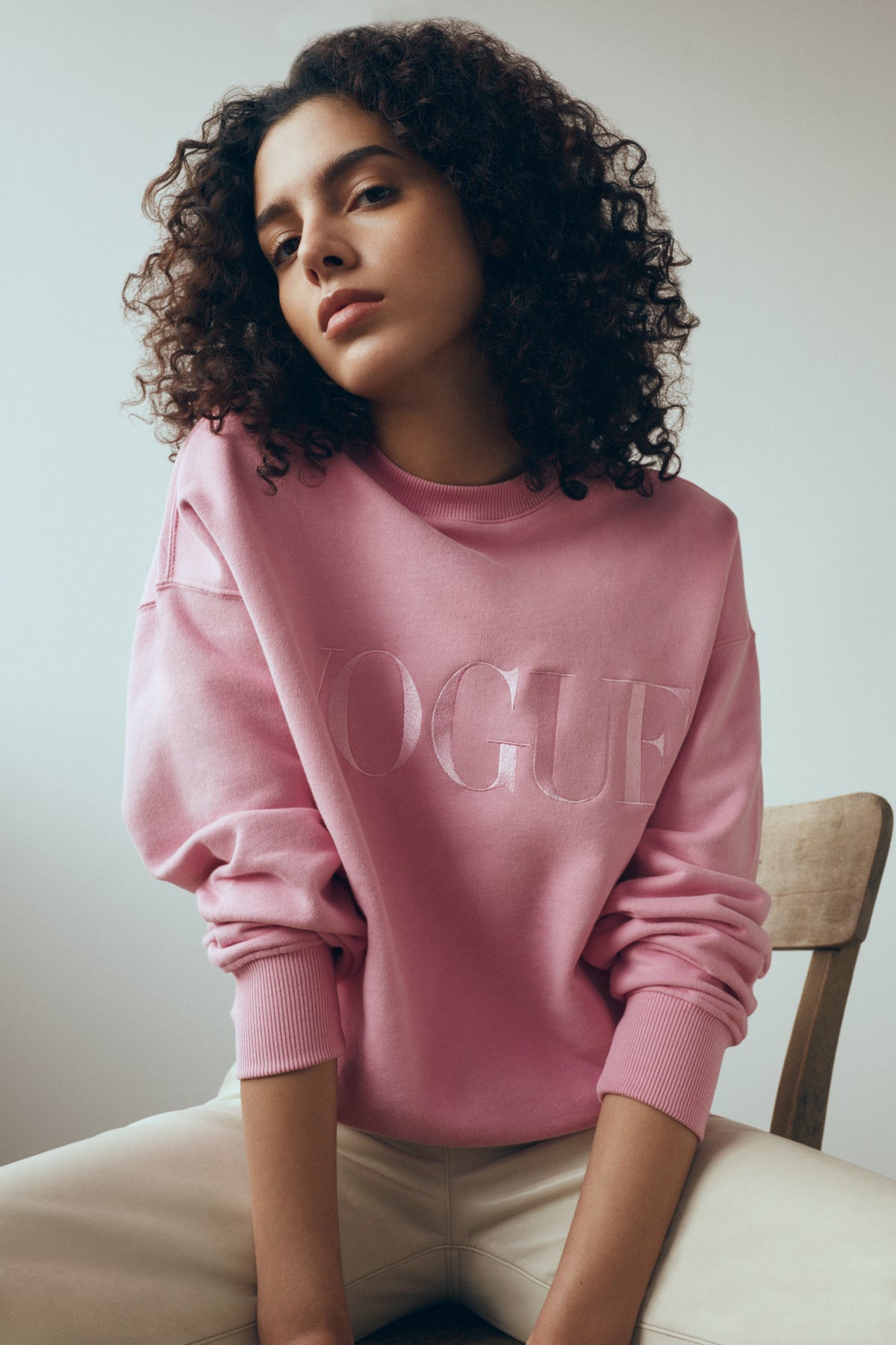 VOGUE Embroidered  Sweatshirt in Pink