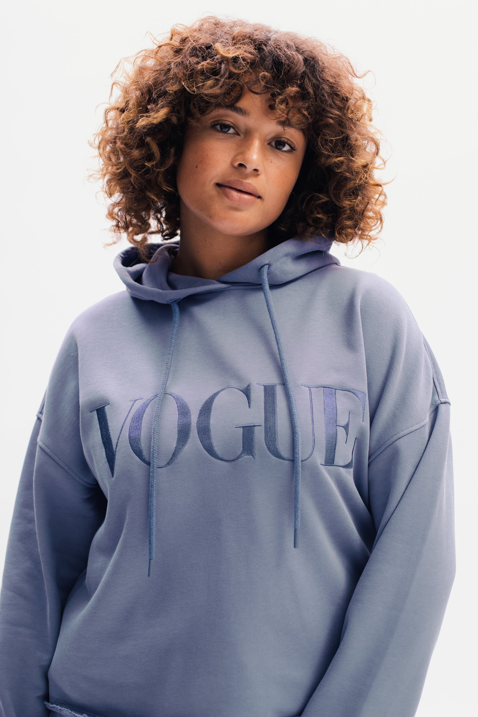 VOGUE Hoodie Denim Blue with Open Edge