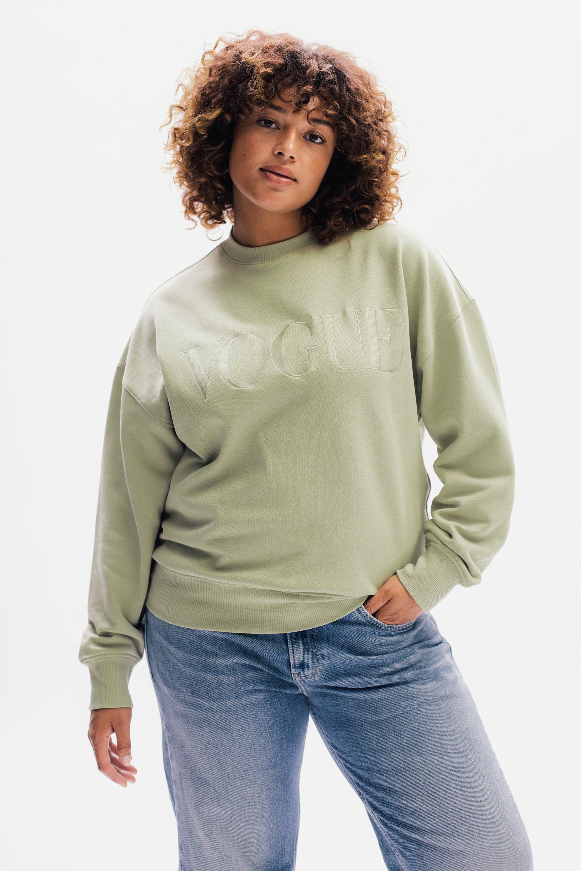 VOGUE Sweatshirt Sage with Logo Embroidery