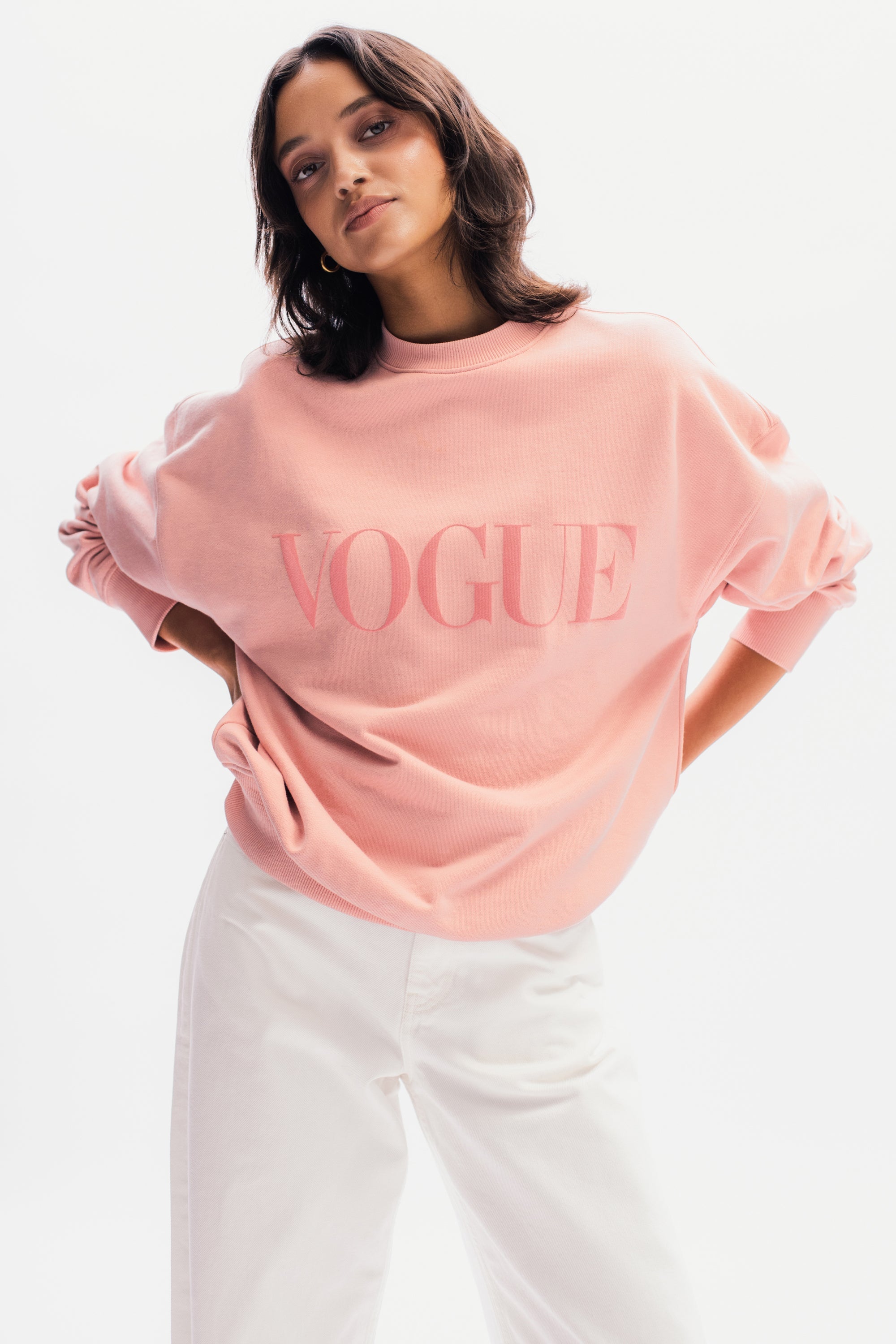 VOGUE Sweatshirt Light Rose with Tonal Logo Print