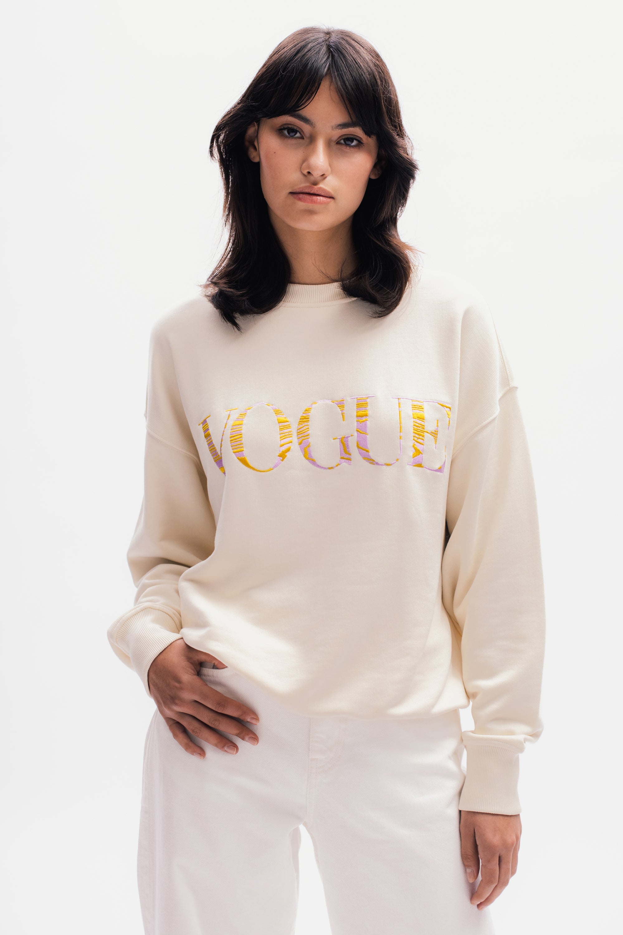 VOGUE x Tencel™ Sweatshirt Cream with Logo Embroidery