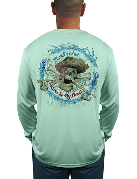 Men's Compass Bone UV Fishing Shirt by Rattlin Jack | Long Sleeve | UPF 50 Sun Protection | Performance Polyester Rash Guard | 5XL / Blue