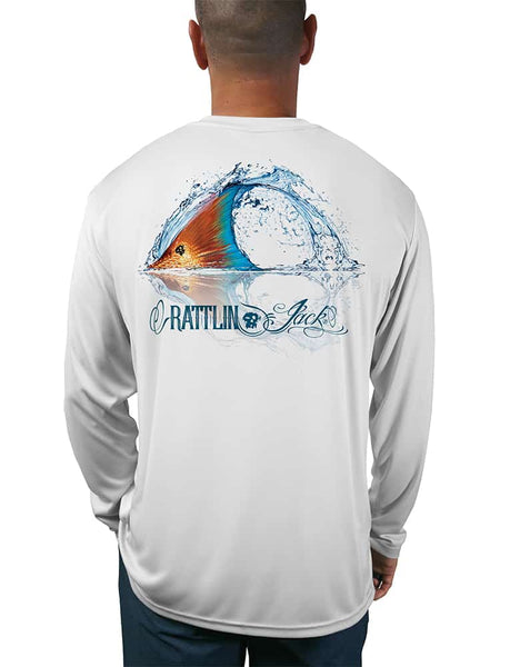 Men's Gold Bones Fishing Shirt UV by Rattlin Jack | Long Sleeve | UPF 50 Sun Protection | Performance Polyester Rash Guard | 3XL / White