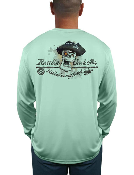 Men's UV Skull Logo Bass Fishing Shirt by Rattlin Jack | Long Sleeve | UPF 50 Sun Protection | Performance Polyester Rash Guard | L / Yellow